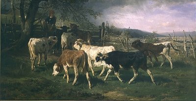 Dívka u brány s dobytkem od Anton Braith