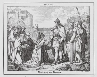 Theodorik Veliký před Ravennou, 493 (rytina) od Anton Dietrich