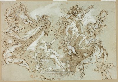 Apoteóza Herkula (recto); náčrtky koňské hlavy, přední části koně a oltářního obrazu nebo ciboria (verso) od Anton Domenico Gabbiani