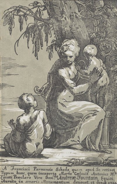 Žena stojící u paty stromu držící nemluvně se sedícím chlapcem, 1724. od Anton Maria Zanetti