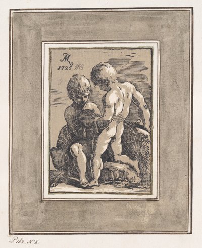 Dvě děti si hrají s beránkem, 1725. od Anton Maria Zanetti