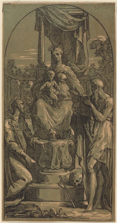 Madona s dítětem na trůnu, svatý Jeroným a svatý František od Anton Maria Zanetti I, after Parmigianino