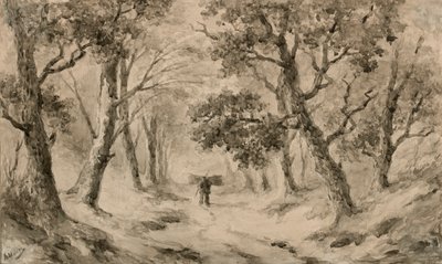 Sběrač dřeva v lese (hnědý inkoust a mytí na lesklém papíře) od Anton Mauve