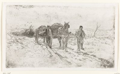 Farmář vedle dvou povozů tažených koňmi od Anton Mauve