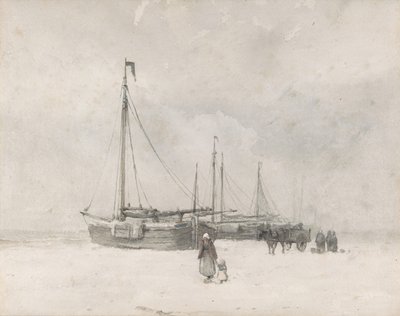 Rybářské lodě na pláži v zimě, od poloviny do konce 19. století. od Anton Mauve