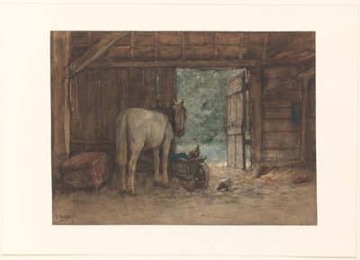 Kůň ve stáji u otevřených dveří stáje od Anton Mauve