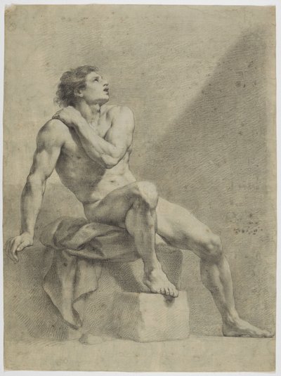 Sedící mužský akt, šikmo doprava, vzhlížející nahoru od Anton Raphael Mengs