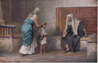 Hannah přivádí Samuela k Eli, z Hulberts Story of the Bible vydané The John Winston Company, 1932 od Anton Robert Leinweber
