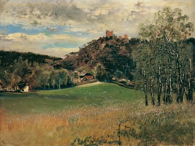 Meiereiwiese ve Vorderbrühlu se zříceninou Mödling od Anton Romako