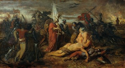 Rudolf von Habsburg u mrtvoly Přemysla Otakara, krále českého od Anton Romako