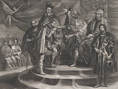 Deska 25: Filip korunoval krále Španělska svým otcem Karlem V. z Guillielma Becana..., 1636. od Anton van der Does