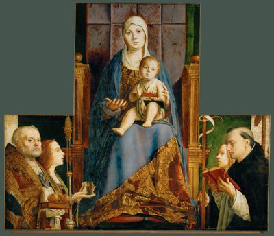 Svatá Marie s dítětem se svatými Mikulášem z Bari, Anastázií, Uršulou, Dominikem a Helenou od Antonello da Messina