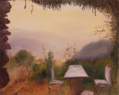 Pohled na hrad, Sierra Nevada, Španělsko, 2022 (olej na plátně) od Antonia Myatt