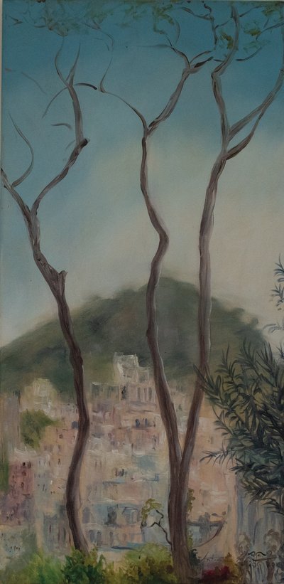 Italské stromy, pobřeží Amalfi, 2018 (olej na plátně) od Antonia Myatt