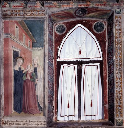 Život sv. Francescy Romana : Camilla, hluchoněmá je uzdravena světcem (Fresco od Antoniazzo Romano