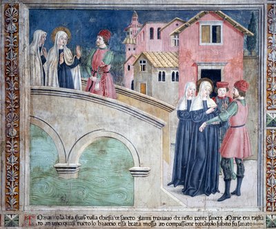 Život svaté Francesky Romany: Po návratu svatého Jana Lateránského uzdravuje světice muže s pořezanou paží (Fresco od Antoniazzo Romano