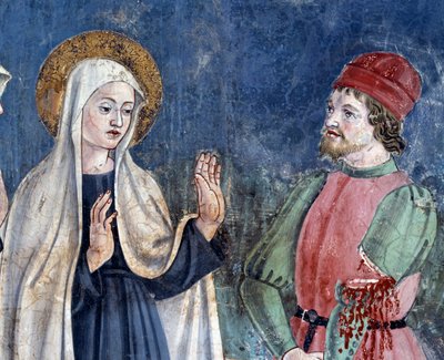 Život svaté Francescy Romany: Po návratu svatého Jana Lateránského uzdravuje světice muže s pořezanou paží, detail (Fresco od Antoniazzo Romano
