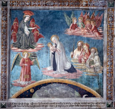 Život sv. Francescy Romana : Francesca několikrát v extázi přijala svaté dítě od Panny Marie (Fresco od Antoniazzo Romano