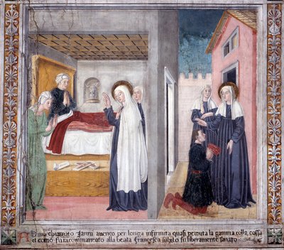 Život svaté Francesky Romany: Světice uzdravuje muže, který přišel o nohu (Fresco od Antoniazzo Romano