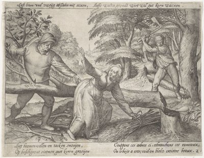 Vyklízení lesa Pěstování obilí (název série) od Antonie Wierix (II) (possibly)