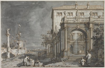 Capriccio: Palác s nádvořím u laguny od Antonio Canaletto