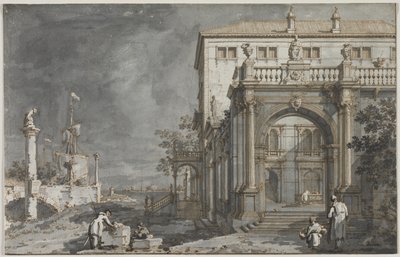 Capriccio: Palác s nádvořím u laguny, c. 1750-1755. od Giovanni Antonio Canal