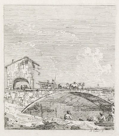 Pohledy: Vůz projíždějící přes most, 1735-1746. od Giovanni Antonio Canal