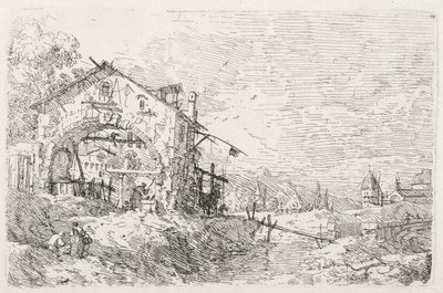 Pohledy: Žena čerpající vodu pod obloukem, 1735-1746. od Giovanni Antonio Canal