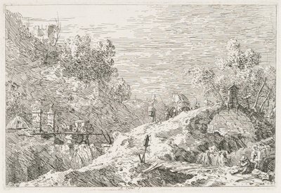 Pohledy: Horská krajina s pěti mosty, 1735-1746. od Giovanni Antonio Canal