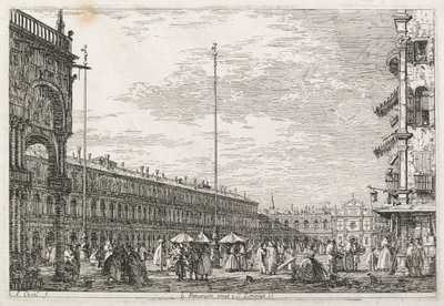 Pohledy: Prokurátorský palác a kostel sv. Géminiena, Benátky od Antonio Canaletto