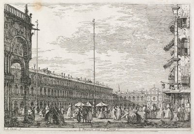 Pohledy: Prokurátorský palác a kostel sv. Géminiena, Benátky, 1735-1746. od Giovanni Antonio Canal