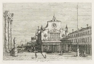 Pohledy: Tři sloupy a socha na mořském pobřeží od Antonio Canaletto