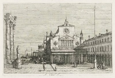 Pohledy: Tři sloupy a socha na mořském pobřeží, 1735-1746. od Giovanni Antonio Canal