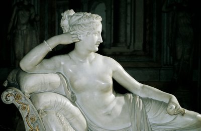 Paolina Borghese jako Venus Victrix, Antonio Canova (1757-1822), bílý mramor od Antonio Canova
