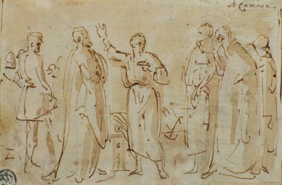 Socrates Drinks the Cup of Hemlock, kolem 1787 (pero a inkoust se sépií na papíře) od Antonio Canova