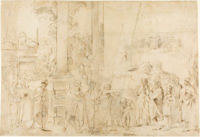 Svatý Pavel křtí Dionýsia Areopagita (recto); Náčrtky dítěte, ruce (verze) od Antonio Carracci