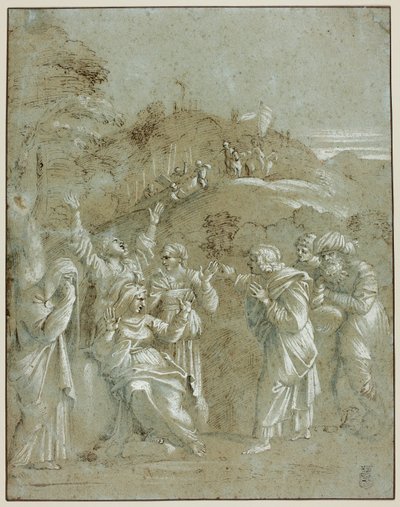 Panna Maria, svaté ženy a svatí Jan, Jakub a Josef z Arimatie s Kristem na cestě na Kalvárii od Antonio Carracci