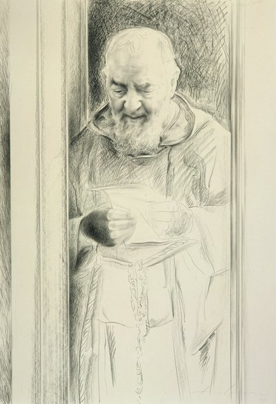 Padre Pio Reading, 1988-89 (uhl na papíře) od Antonio Ciccone