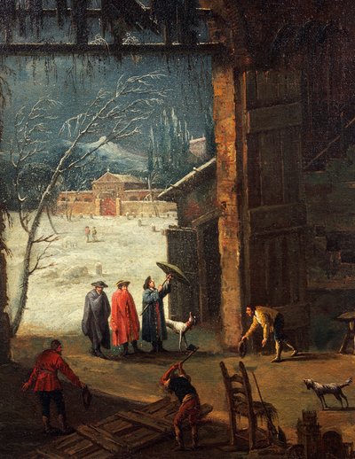 Zima, příchod šlechtice do vily, od Antonia Dizianiho (1737-1797), obraz. Detail. od Antonio Diziani