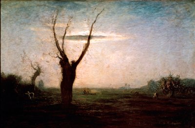 Duben Krajina pozdní zimy se stromem ještě bez listí. Obraz” Antonia Fontanesiho (1812-1882) od Antonio Fontanesi
