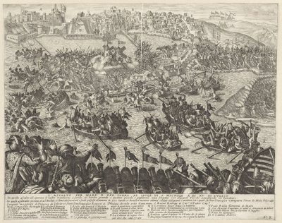 Aanval over zee en land op San Michele Útok po moři a po zemi na ostrově S. Michele 15. července (název na předmětu) De belegering van Malta (název série) od Antonio Francesco Lucini