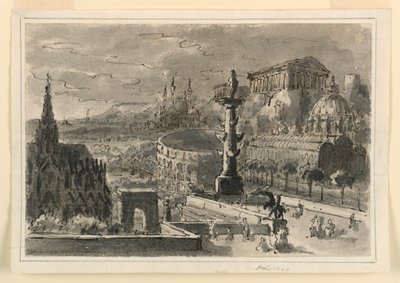 Scénické návrhy, aglomerace různých staveb od Antonio Giuseppe Basoli