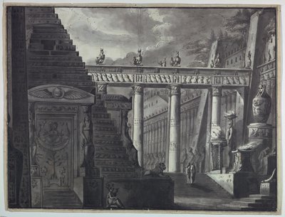 Scéna, nádvoří egyptského chrámu od Antonio Giuseppe Basoli