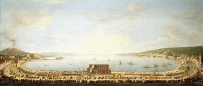 Panoramatický výhled na Neapolský záliv s královským průvodem do Piedigrotta, od Antonio Joli
