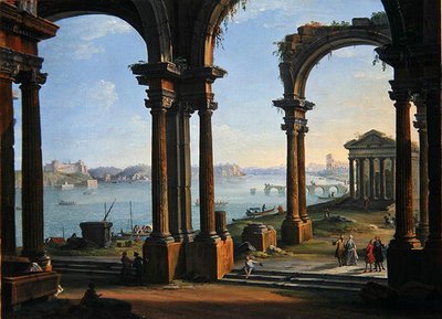 Scéna z přístavu skrz Ruined Arches (olej na plátně) od Antonio Joli