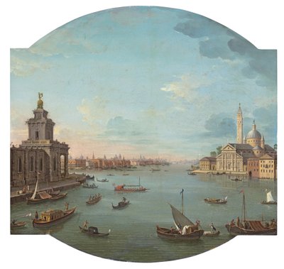 Pohled na San Giorgio Maggiore, Benátky, s Punta della Dogana v popředí od Antonio Joli