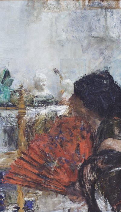 Žena s červeným vějířem od Antonio Mancini