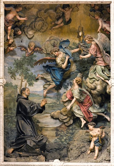 San Pasquale Baylon v adoraci (freska na vyřezávaném dřevě) od Antonio Maria Maragliano
