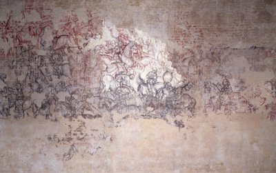 Bitevní turnaj, fragment nástěnné malby ze Sala del Pisanello (dříve Sala dei Principi) (sinopia) od Antonio Pisanello