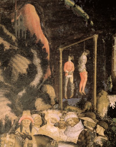 Oběšenci, detail ze Svatého Jiří a princezny od Antonio Pisanello